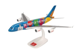 herpa Snap-Fit Modellflugzeug Emirates Airbus A380 “Destination Dubai” – A6-EOT Miniatur im Maßstab 1:250, Sammlerstück, Modell mit Standfuß, Kunststoff, Weiß - 1