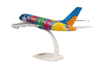 herpa Snap-Fit Modellflugzeug Emirates Airbus A380 “Destination Dubai” – A6-EOT Miniatur im Maßstab 1:250, Sammlerstück, Modell mit Standfuß, Kunststoff, Weiß - 4