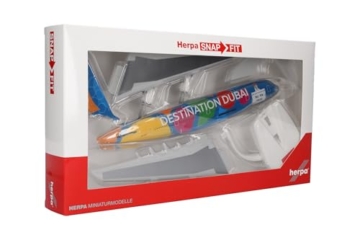 herpa Snap-Fit Modellflugzeug Emirates Airbus A380 “Destination Dubai” – A6-EOT Miniatur im Maßstab 1:250, Sammlerstück, Modell mit Standfuß, Kunststoff, Weiß - 5