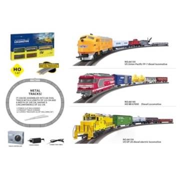 Joytopiaminds HO-Modellbahn-Set (Maßstab 1:87) Französische BB 67000 Diesellokomotive, elektrischer Zug mit Gleisen, Fahrregler und 3 Personenwagen für Modellbahn-Enthusiasten - 2