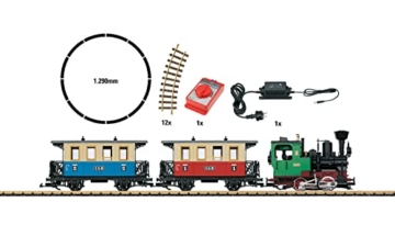 LGB 70307 Gartenbahn Starterset Personenzug– L70307, Gartenbahn-Modelleisenbahn, mit Lokomotive und Zwei Waggons, Outdoor-Eisenbahn, Spur G, 85 x 12 x 16 cm - 4