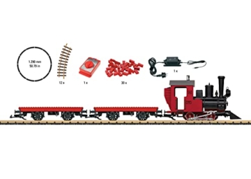 LGB – 90463 Gartenbahn Starterset Klemmbausteinzug mit Lokomotive und zwei Waggons, Outdoor-Eisenbahn, Spur G, 74.9 x 54.1 x 15.49 cm - 2
