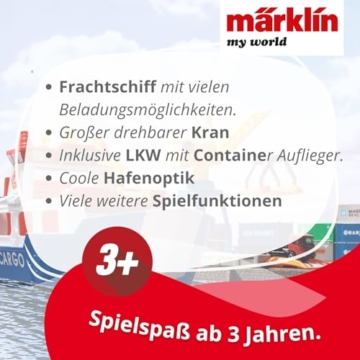Märklin My World - 72223 Frachtschiff und Hafenkran - Spielset mit beweglichem Kran - realistisches Be- und Entladen - Zubehör - für Kinder ab 3 Jahren - Spur H0 - 3