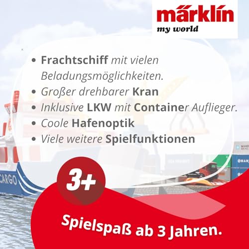 Märklin My World - 72223 Frachtschiff und Hafenkran - Spielset mit beweglichem Kran - realistisches Be- und Entladen - Zubehör - für Kinder ab 3 Jahren - Spur H0 - 3