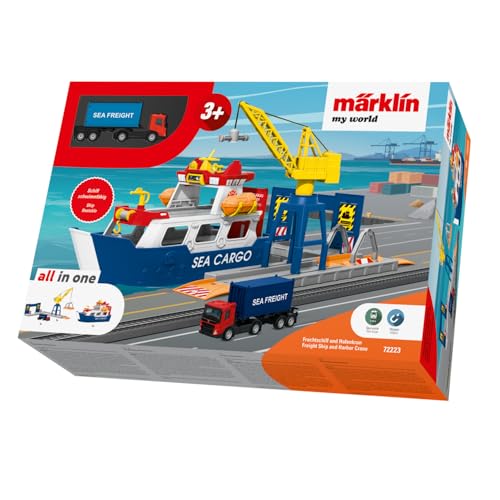 Märklin My World - 72223 Frachtschiff und Hafenkran - Spielset mit beweglichem Kran - realistisches Be- und Entladen - Zubehör - für Kinder ab 3 Jahren - Spur H0 - 1