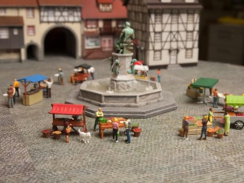 NOCH H0 Figuren-Themenwelt „EIS- und Hot Dog-Wagen“, Handkoloriert Modellbau Set für H0, perfekt für Wochenmärkte mit Miniaturfiguren - 2