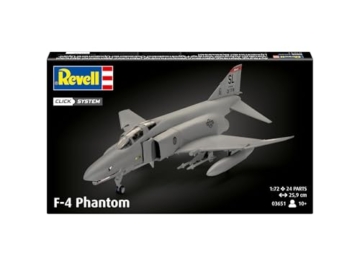 Revell Easy-Click Modellbausatz F-4E Phantom I Legendäres USAF-Kampfflugzeug 1:100 I Detailreich mit Fahrwerk, Lenkwaffen und 2 Zusatztanks I Stecksystem, kein Kleben I Für Modellbau-Einsteiger ab 10. - 2