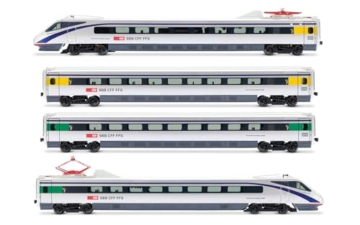 Rivarossi HR2964S SBB, ETR 470, Silberne Lackierung mit blauem Streifen, 4-teiliges Basisset, Baureihe V, mit DCC-Sounddecoder, Eisenbahnlokomotive + Wagen - 1
