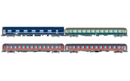 Rivarossi HR4374 FS/DB/NS, 4er-Packung 1 „Italien-Holland-Express“, NS WLABm MU Ten, DB Bcm 243 blau-beige, FS UIC-X 2. Kl. rot-grau + FS UIC-X '68 Liegeplatz rot-grau, Ep. V-Personenwagen - 1