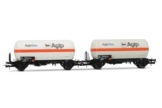 Rivarossi HR6620 FS, 2er-Packung 2-achsiger Gaskesselwagen, weiß mit orangefarbenem Streifen, „Agipgas“, Ep. IV Rollmaterial – Waggons - 1
