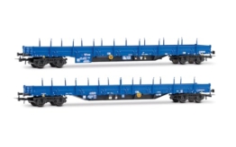 Rivarossi HR6671 Press, 2er-Packung 4-achsige Rungenwagen, Typ Res, Blaue Lackierung, unbeladen, ep.VI Railway 2X Waggons - 1